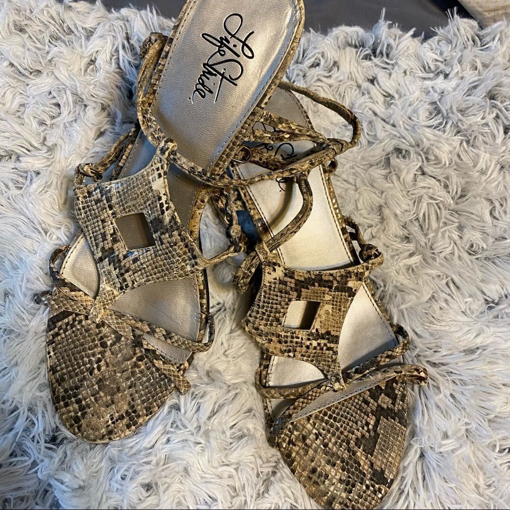 Snakeskin Life Stride Cara sandals low heel sexy